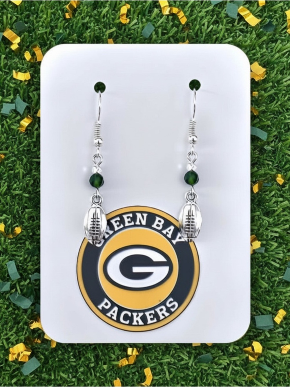 Green Bay Packers Silver and Green Earrings (Version C)